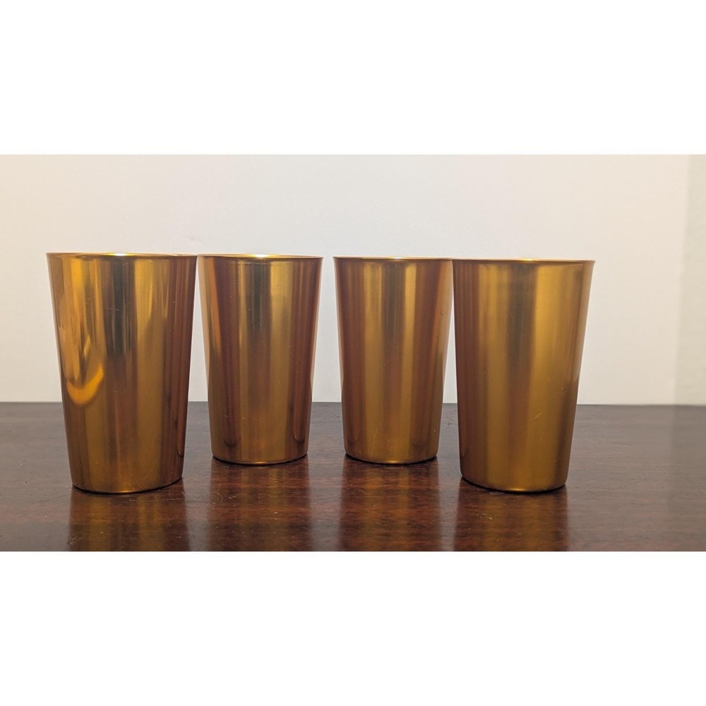 4 Vintage Bascal Aluminum Cups Tumblers Metallic Gold MCM Retro Italy 4.5" - Picture 2 of 6